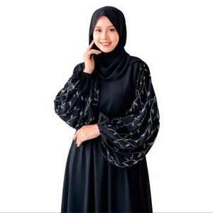 Elegant Black Dress with Embroidered Sleeves